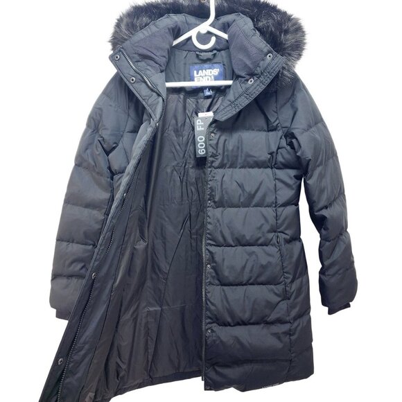 Womens Lands Black Down Puffer Coat  Faux Fur Hood Size S Warm Winter Outerwear - Picture 12 of 16